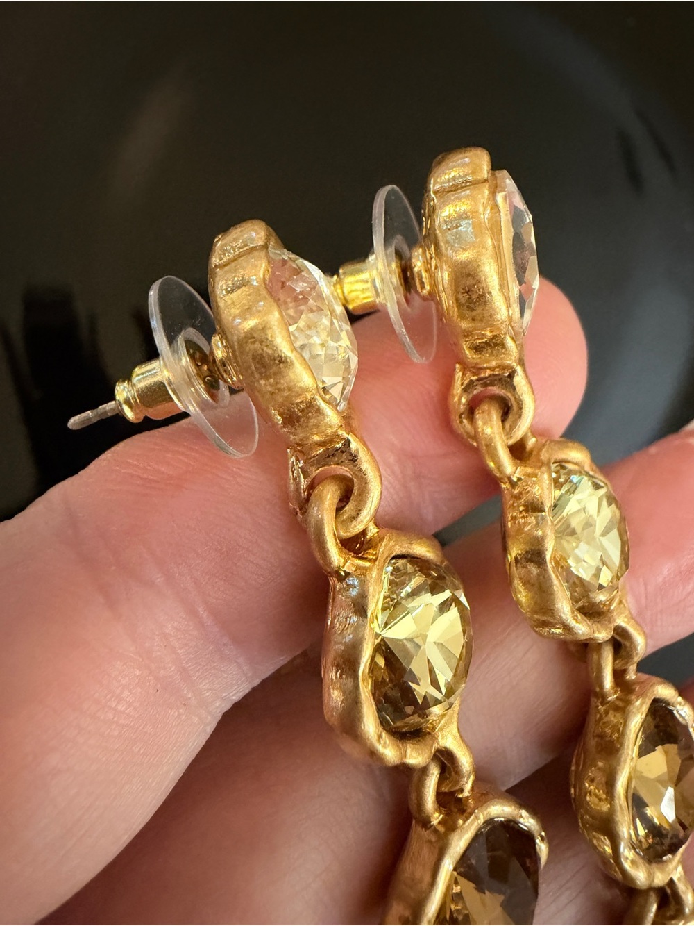 Oscar de la Renta Earrings Gold-Tone TOPAZ COMBO CRYSTAL Dangle Drop ✨POST - Picture 7 of 12